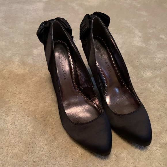 Rampage Black Normina Satiny Stilettos with Bow Size 8 - Picture 2 of 12